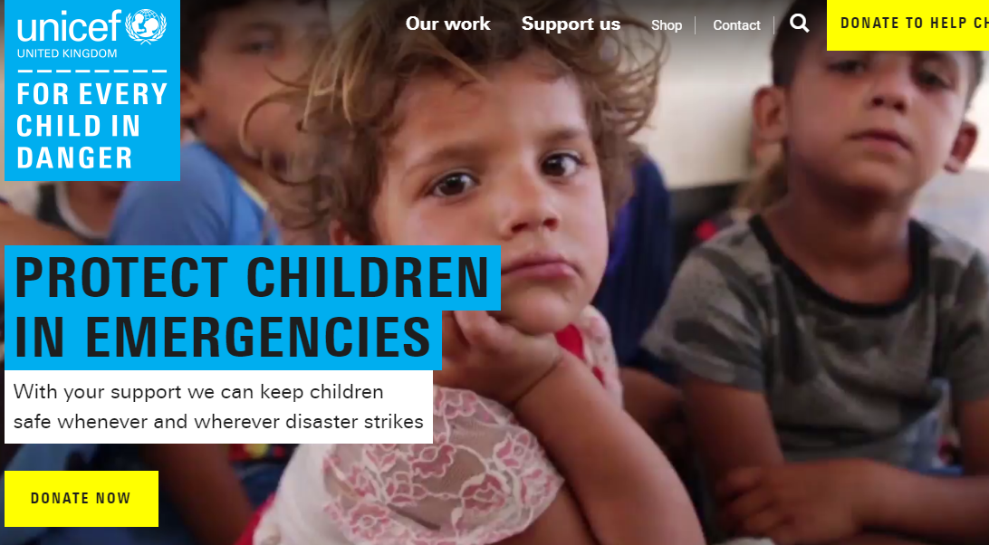 unicef homepage example for digital marketing in third sector post