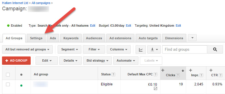 custom ad scheduling - enabling all features in adwords step two