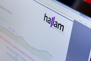 Hallam logo on computer screen