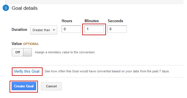Here I have set a duration which is greater than one minute but any time period could be used.