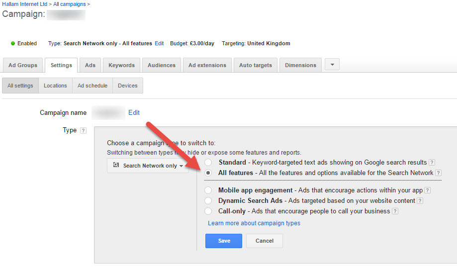 custom ad scheduling - enabling all features in adwords step four