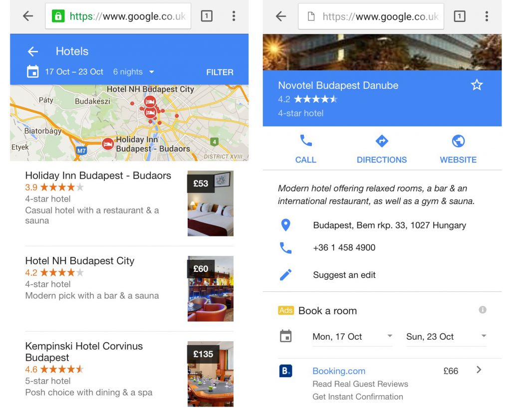 Google Destinations Hotel Bookings