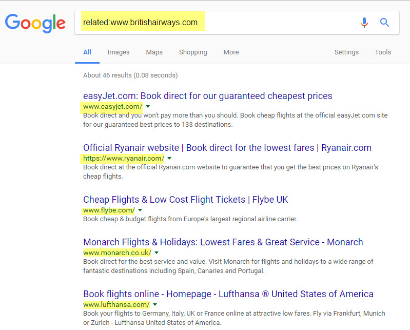 Google Related Search to find competitors