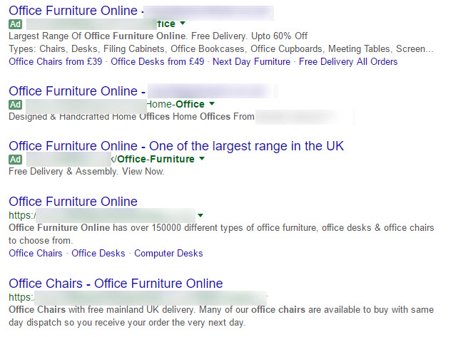 Google shows adverts with a green tab