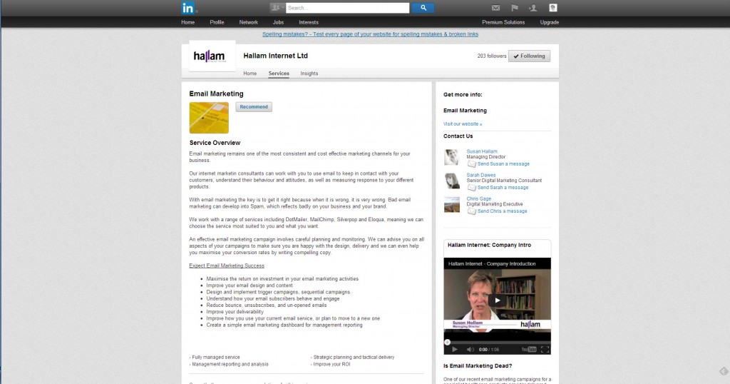 Linkedin Email Marketing Page