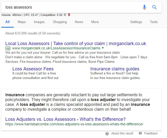 loss assessors featured snippet