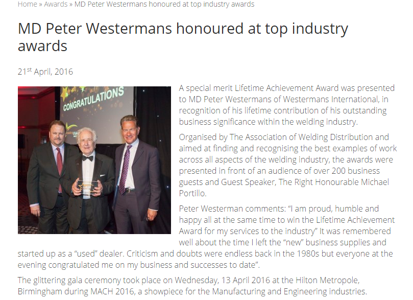 MD Peter Westermans honoured at top industry awards East Midlands Business News