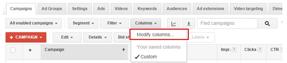 Modify Columns Option