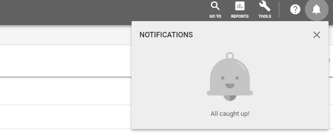 Screenshot of the notification tab in Google Ads