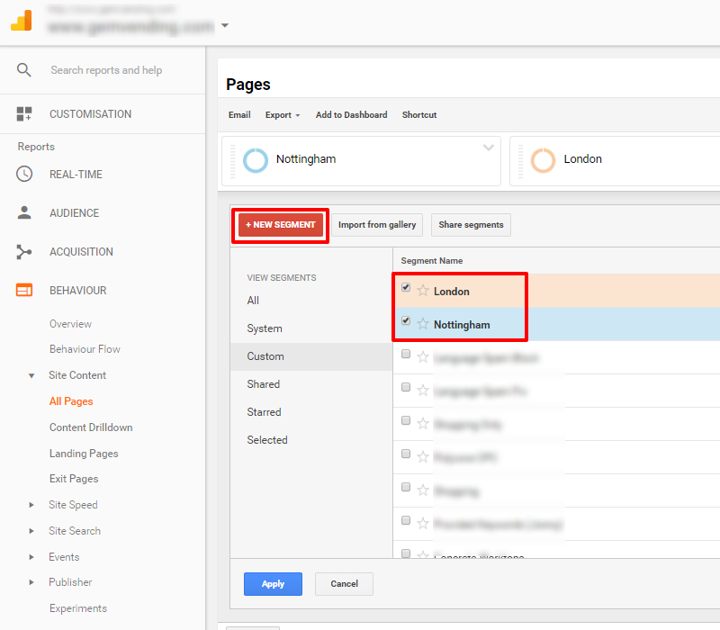 Tracking multiple geographic locations in Google Analytics - Segments
