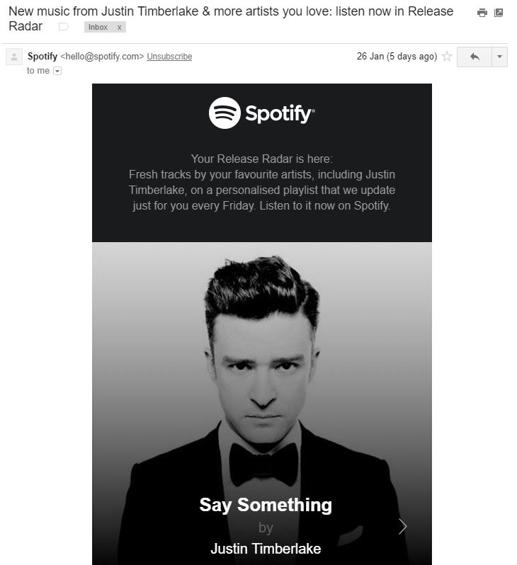 Spotify personalisation example for email marketing