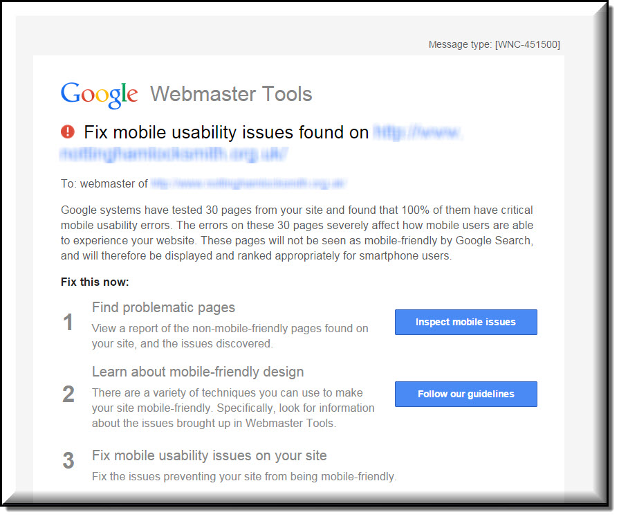 Webmaster tools website mobile friendly warning