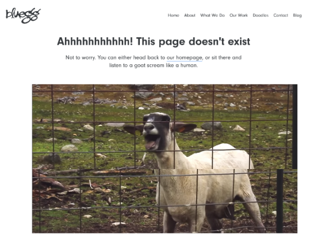 Funny 404 page example from Bluegg