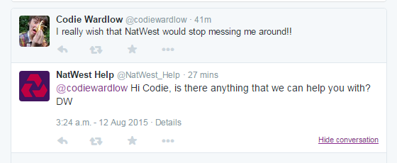 Customer and natwest help