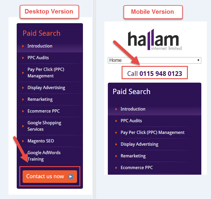 Consider placing call to actions in more prominent locations for mobile traffic