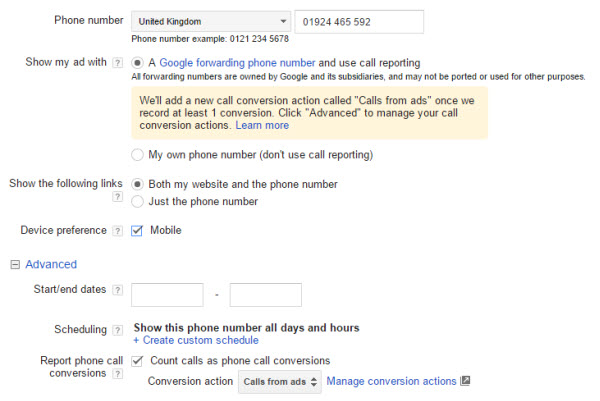 Optimise your AdWords for mobile by adding a Google Call Forwarding number and setting up a conversion to measure the number of phone enquiries made