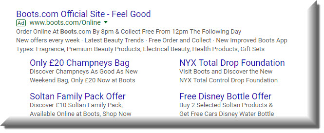 google adwords ad extensions - sitelinks example
