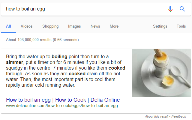 how to boil an egg featured snippet