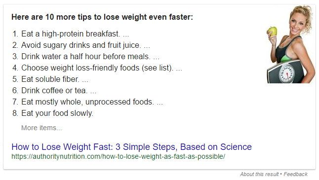 how to lose weight featured snippet