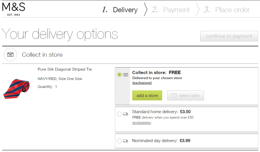 Marks and Spencer have collection offers and mention free delivery on spends over £50