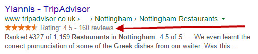 Rich snippets from a restaurant review