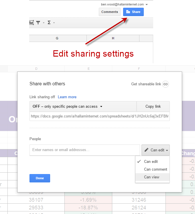 sharing settings google sheets