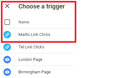 tag manager - select your mailto link click trigger