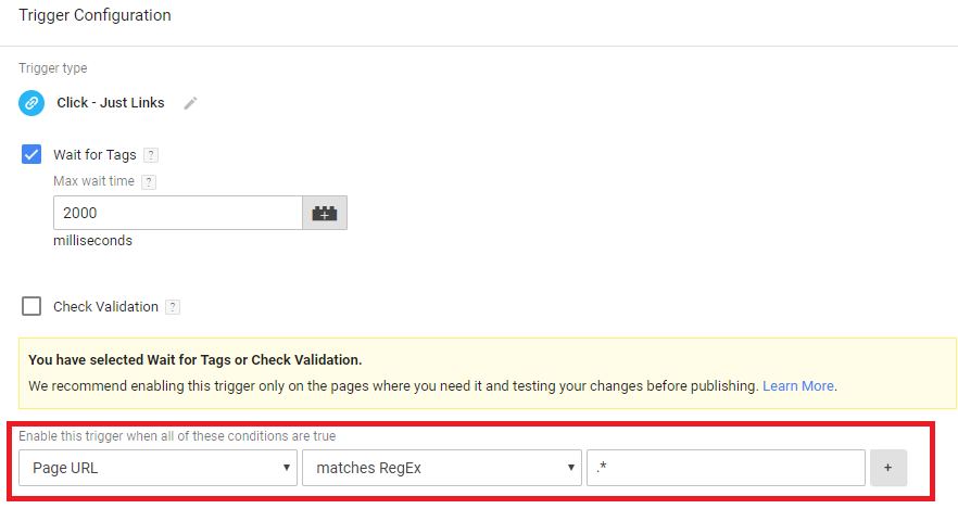 tag manager -trigger configuration for mailto link clicks tracking