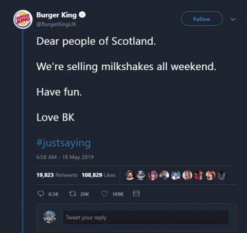 burger king milkshake fail tweet