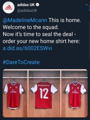 madeline mccann adidas tweet