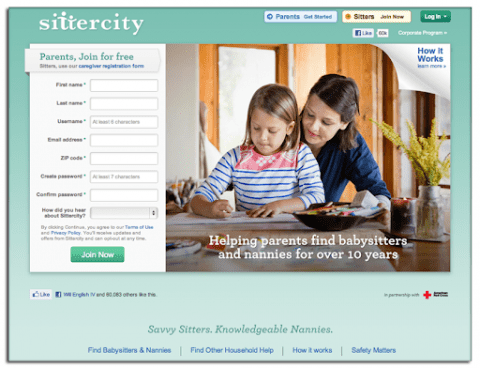 Sittercity landing page
