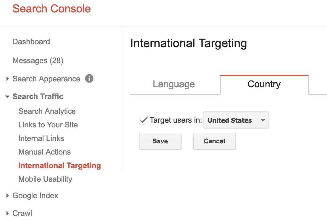 international seo targeting search console
