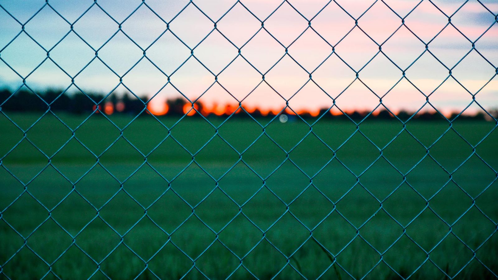 chainlink fence with sunset in background