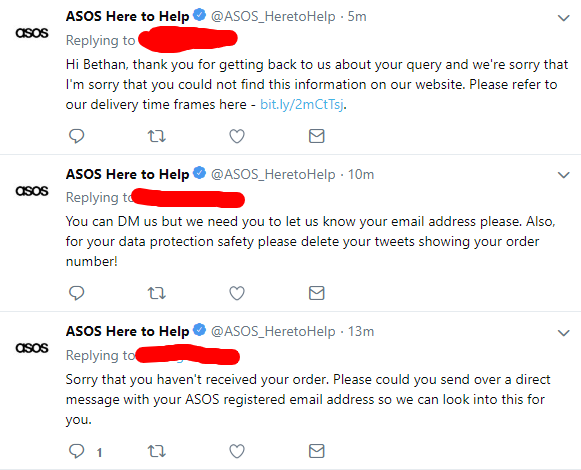 ASOS twitter replies