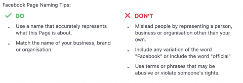 Facebook business page name guidelines