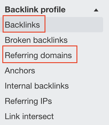 where on your backlink profile to access a full list of backlinks and referring domains