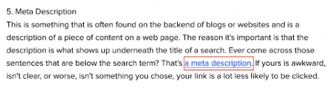 a backlink to a referring domain within an example piece of text