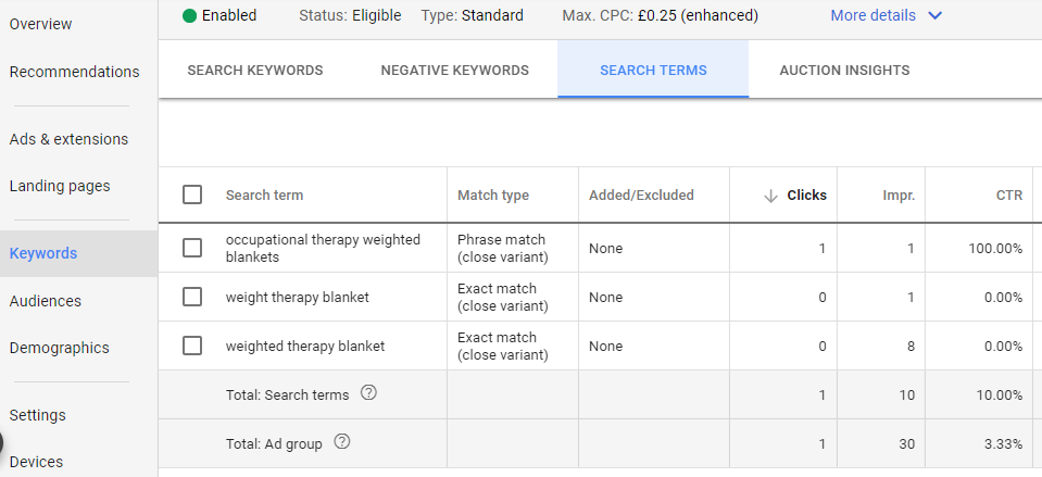 How to access the Google Ads Search Terms report