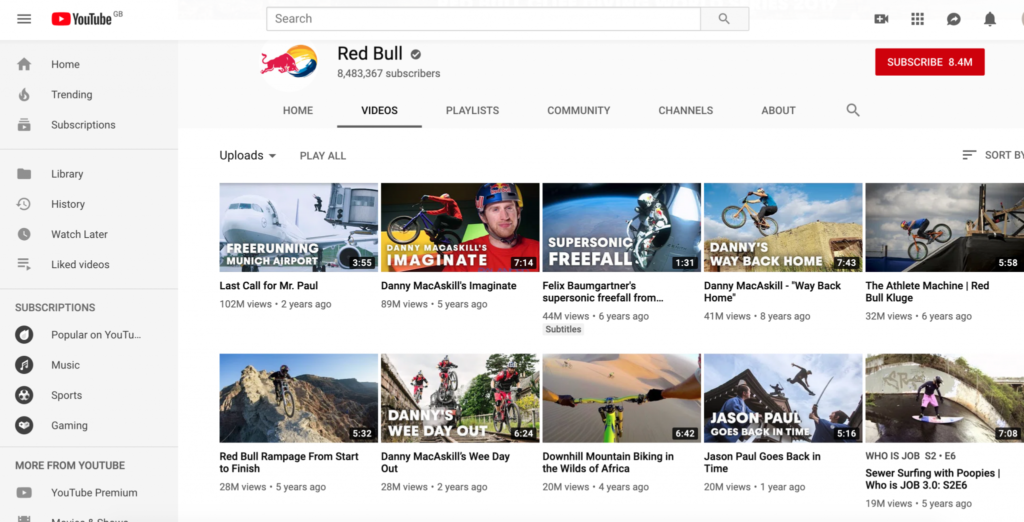 Red Bull YouTube channel