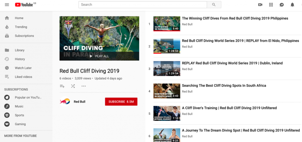 REd Bull cliff diving videos