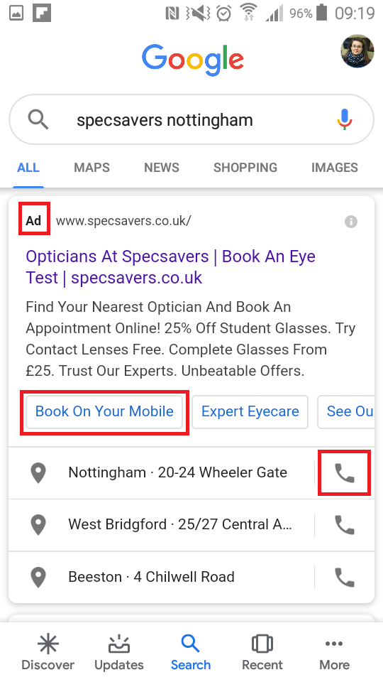 Google Ads booking extension