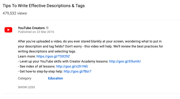 Google Creators YouTube Description
