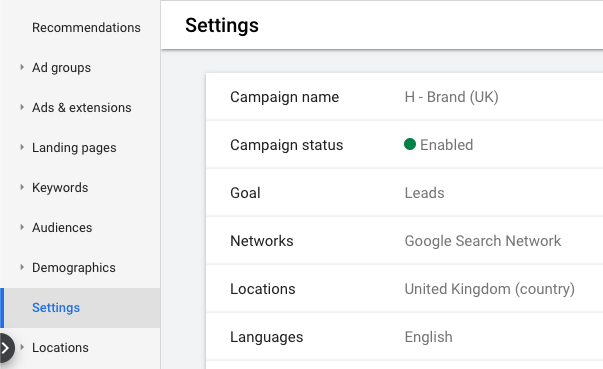 Google Ads Campaigns Settings