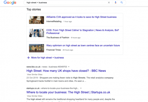 high street + business google search results page.