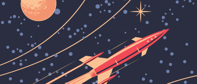 Rocket ship in space illustration