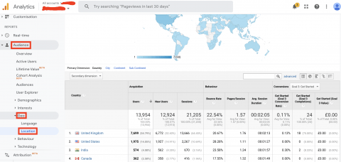 screenshot showing the location report in analytics