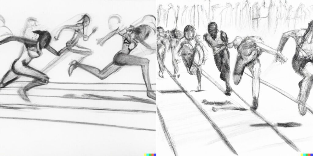 Dalle2 generation of a pencil sketch of 100m race