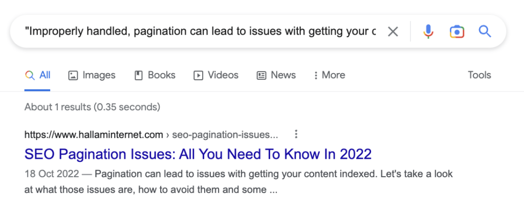 screenshot of duplication google search