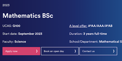 screenshot of mathematics bsc course page