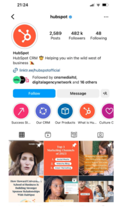 Hubspot instagram page